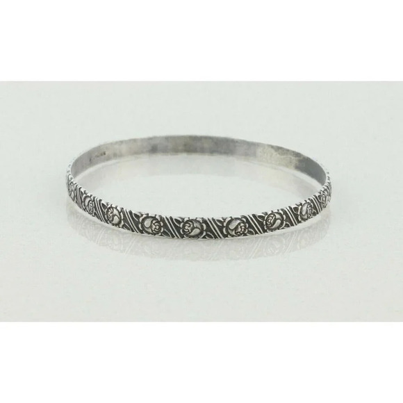 Sterling Silver Flower Bangle Bracelet 8" inch Round 2 5/8" Diameter - Picture 6 of 6